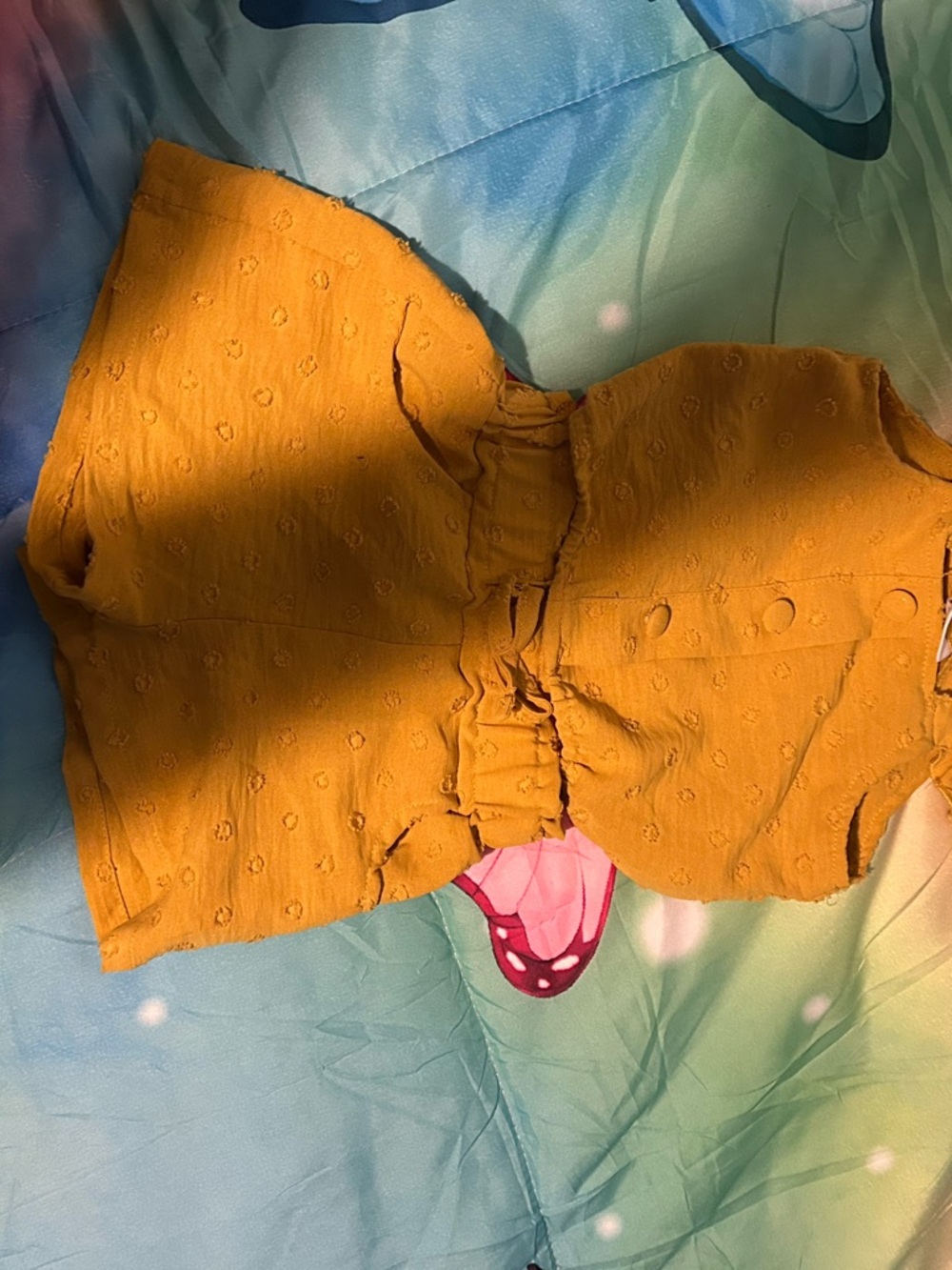 Mustard Yellow Textured Tie-Front Crop Top